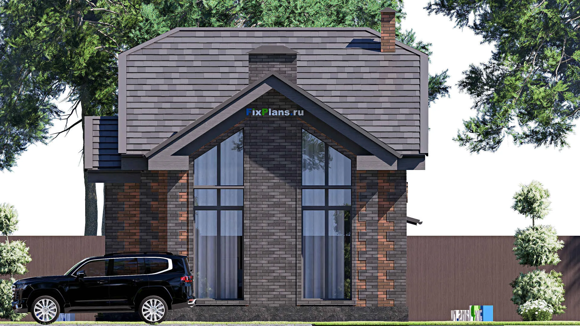 F-19556 - Проект дома с мансардой 8 на 32, площадью 190 м² с террасой, баней и 1 спальнями