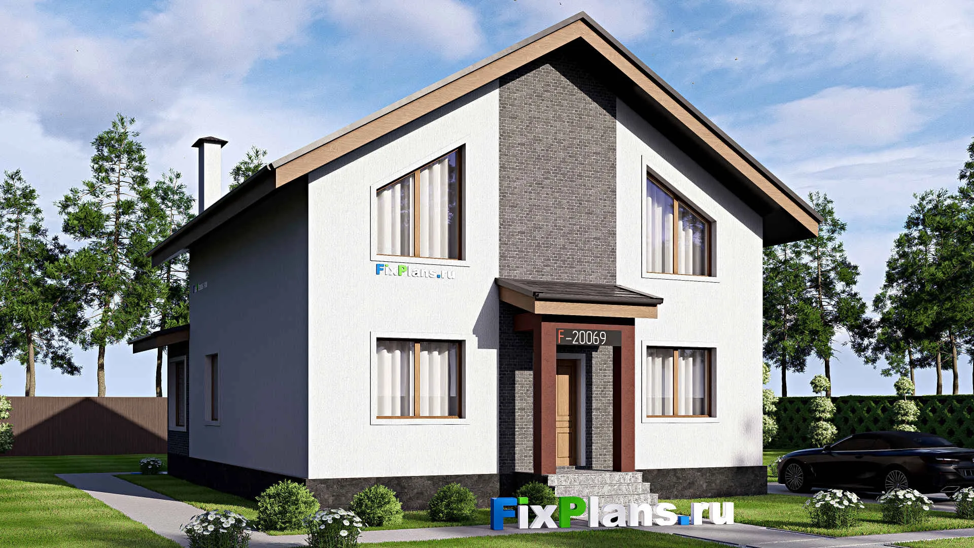 F-20069 - Проект дома с мансардой 10 на 15, площадью 170 м² с террасой и 4 спальнями