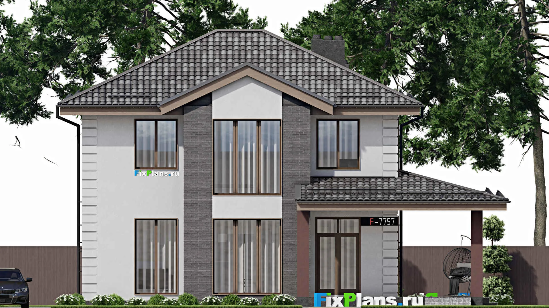 F-7757 - Проект двухэтажного дома 12 на 14, площадью 190 м² с террасой и 4 спальнями