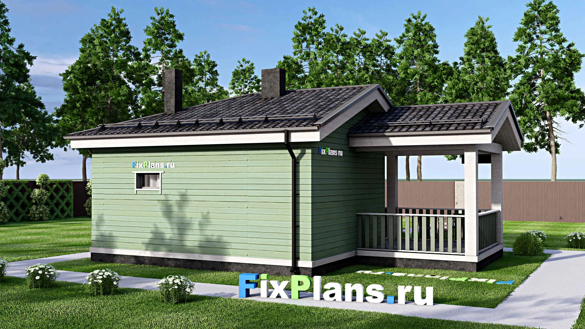 F-15659 - Проект бани 8 на 11, площадью 60 м² с комнатой отдыха, терассой и санузлом