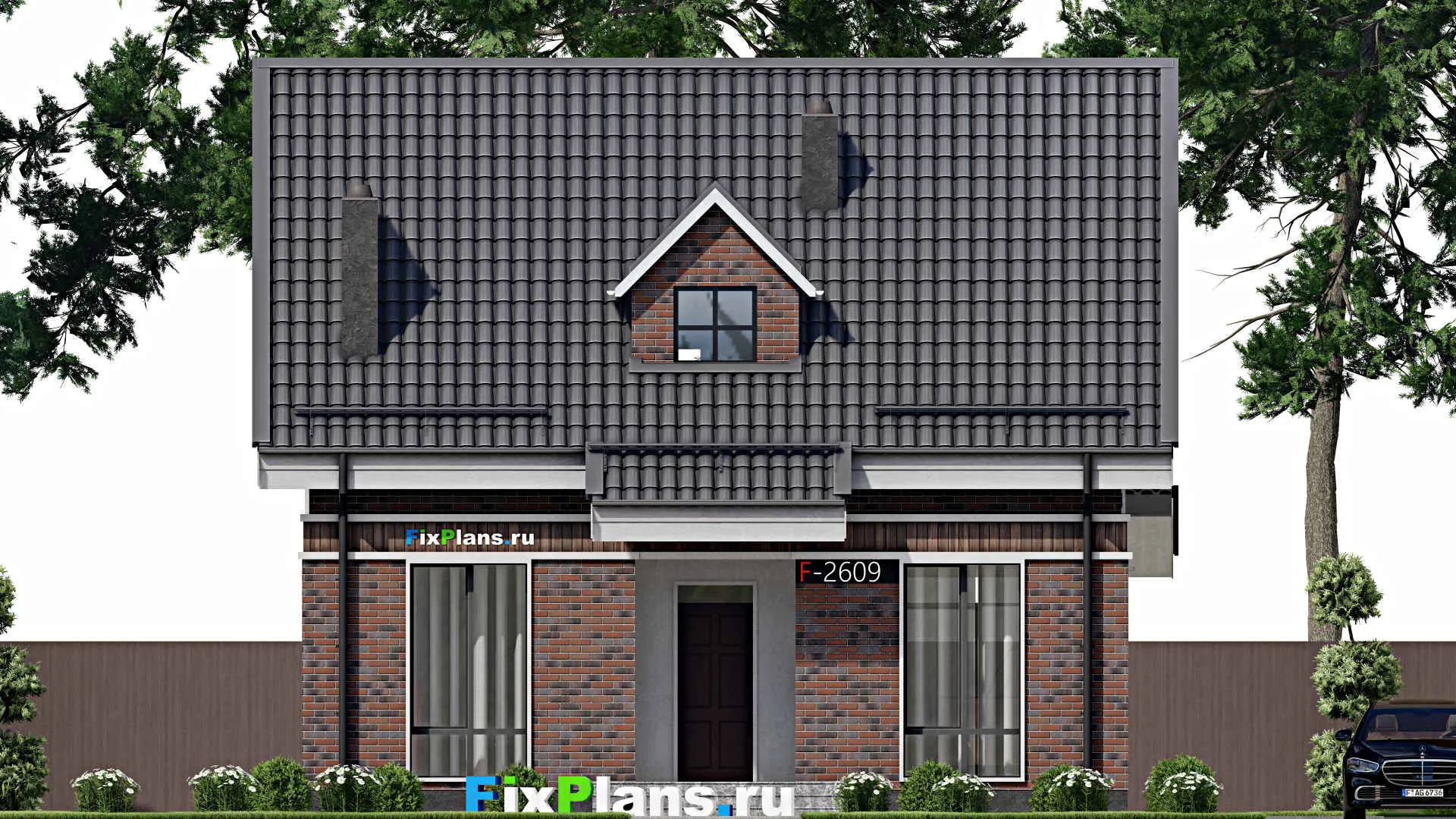 F-2609 - Проект дома с мансардой 9 на 10, площадью 130 м² с террасой и 3 спальнями