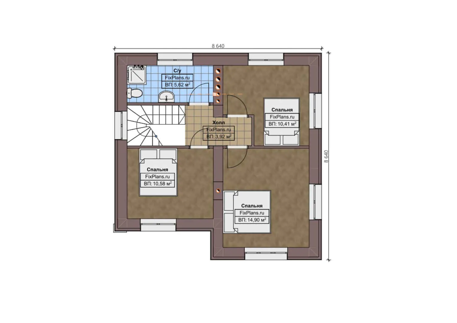 F-0899 - Планы двухэтажного дома 9 на 14, площадью 160 м² с гаражом на 2 машины и 3 спальнями