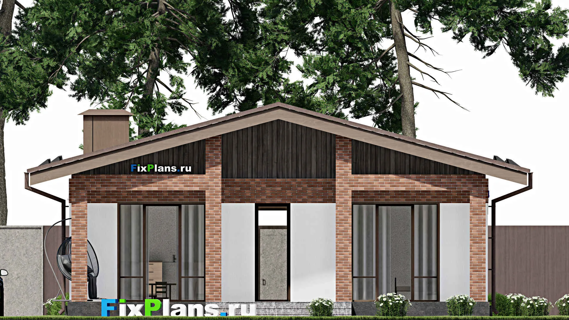 F-6128 - Проект одноэтажного дома 11 на 13, площадью 150 м² с террасой и 3 спальнями