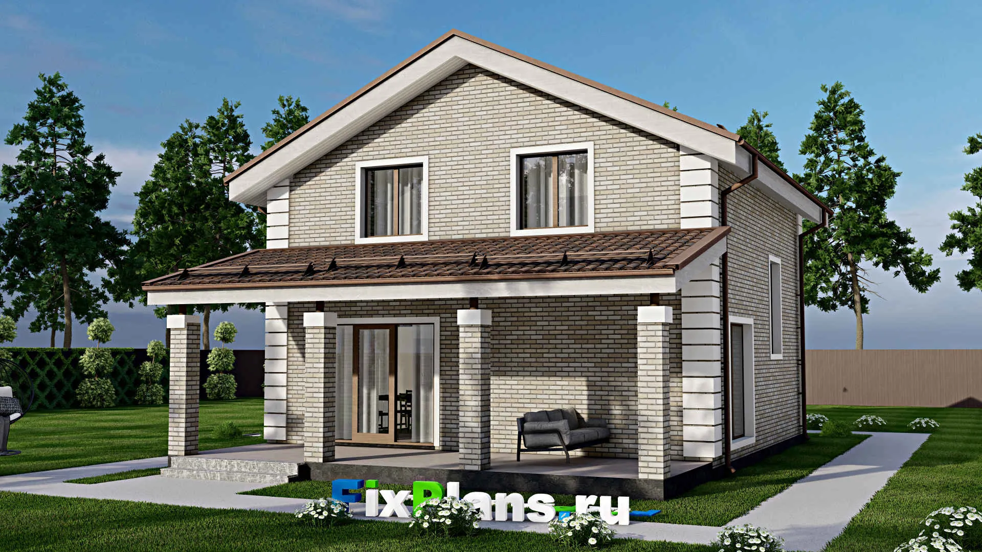 F-9854 - Планы дома с мансардой 10 на 15, площадью 160 м² с террасой и 3 спальнями