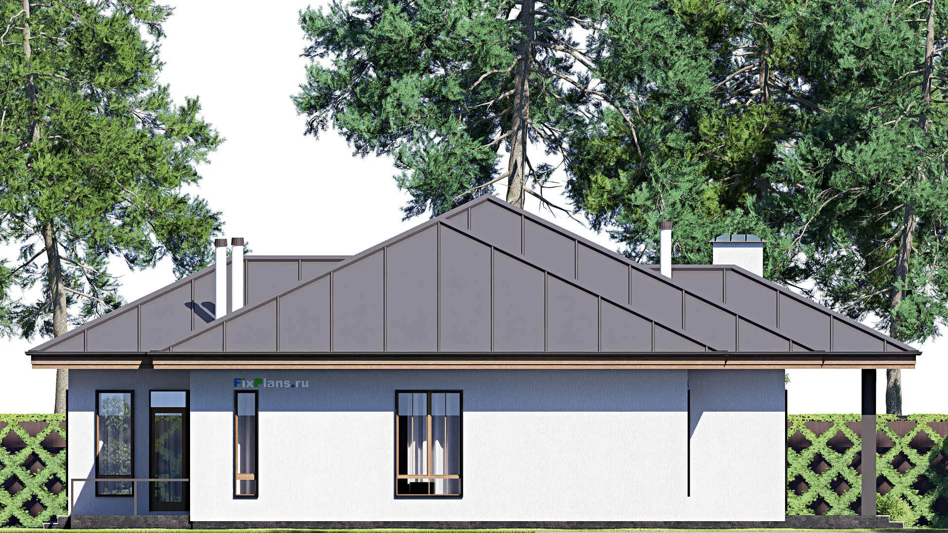 F-19610 - Проект одноэтажного дома 17 на 23, площадью 280 м² с террасой и 5 спальнями