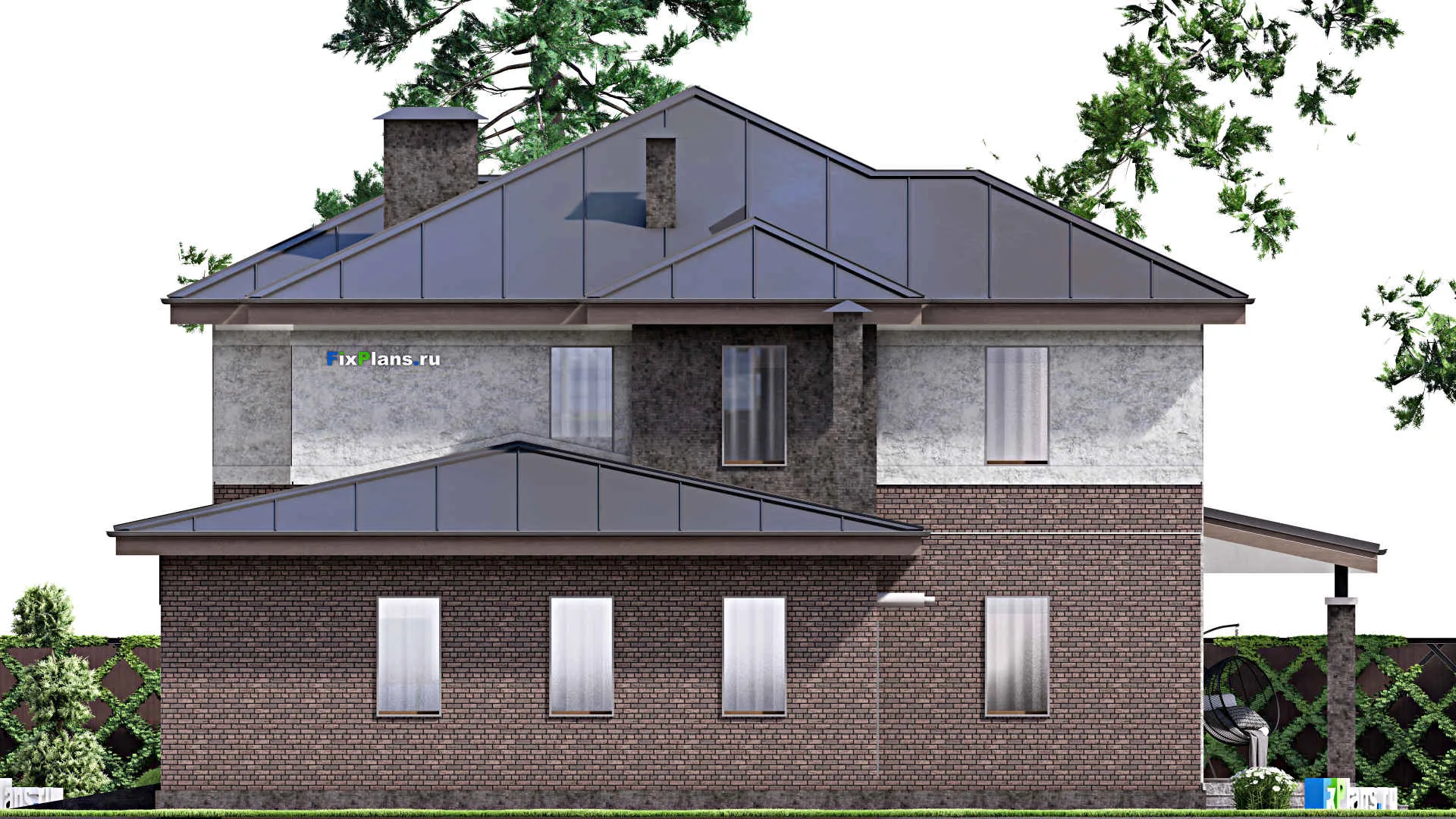 F-12941 - Проект двухэтажного дома 17 на 17, площадью 260 м² с террасой, гаражом на 1 машину и 4 спальнями