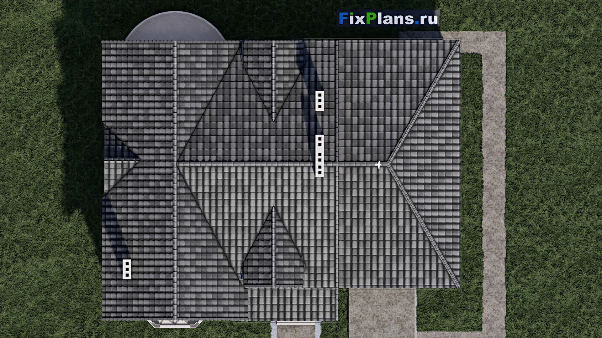 F-0890 - Проект дома с мансардой 15 на 16, площадью 210 м² с балконом, гаражом на 1 машину и 4 спальнями