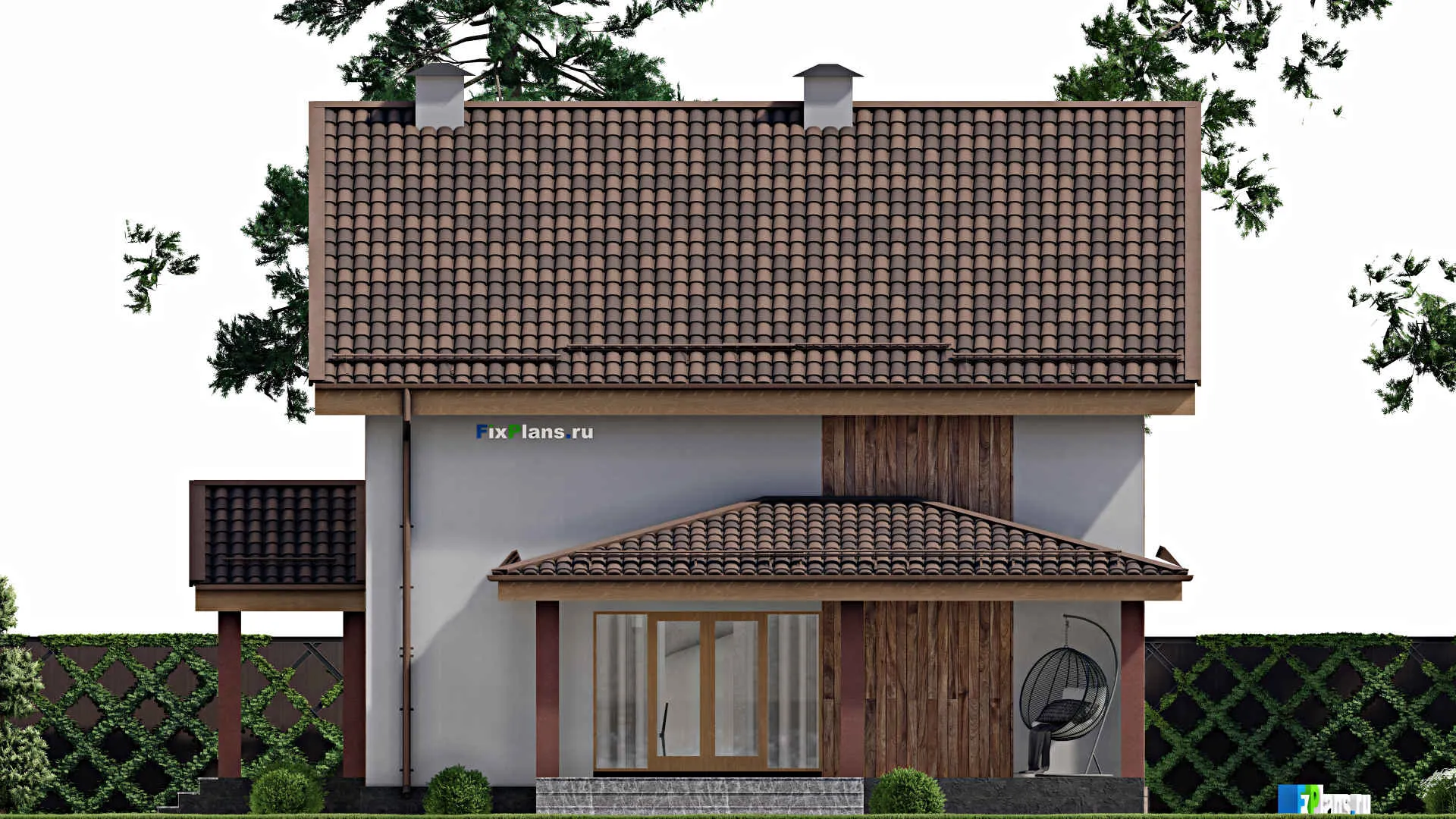 F-9332 - Проект дома с мансардой 13 на 15, площадью 200 м² с террасой и 3 спальнями