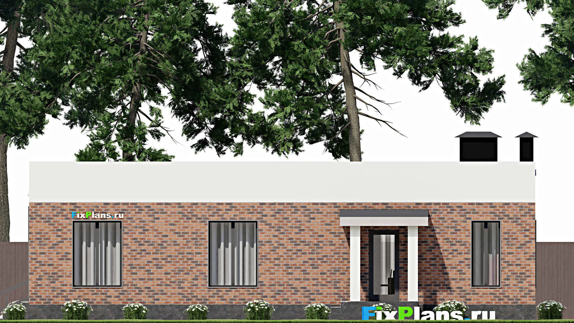 F-3257 - Проект одноэтажного дома 15 на 15, площадью 180 м² с террасой и 3 спальнями