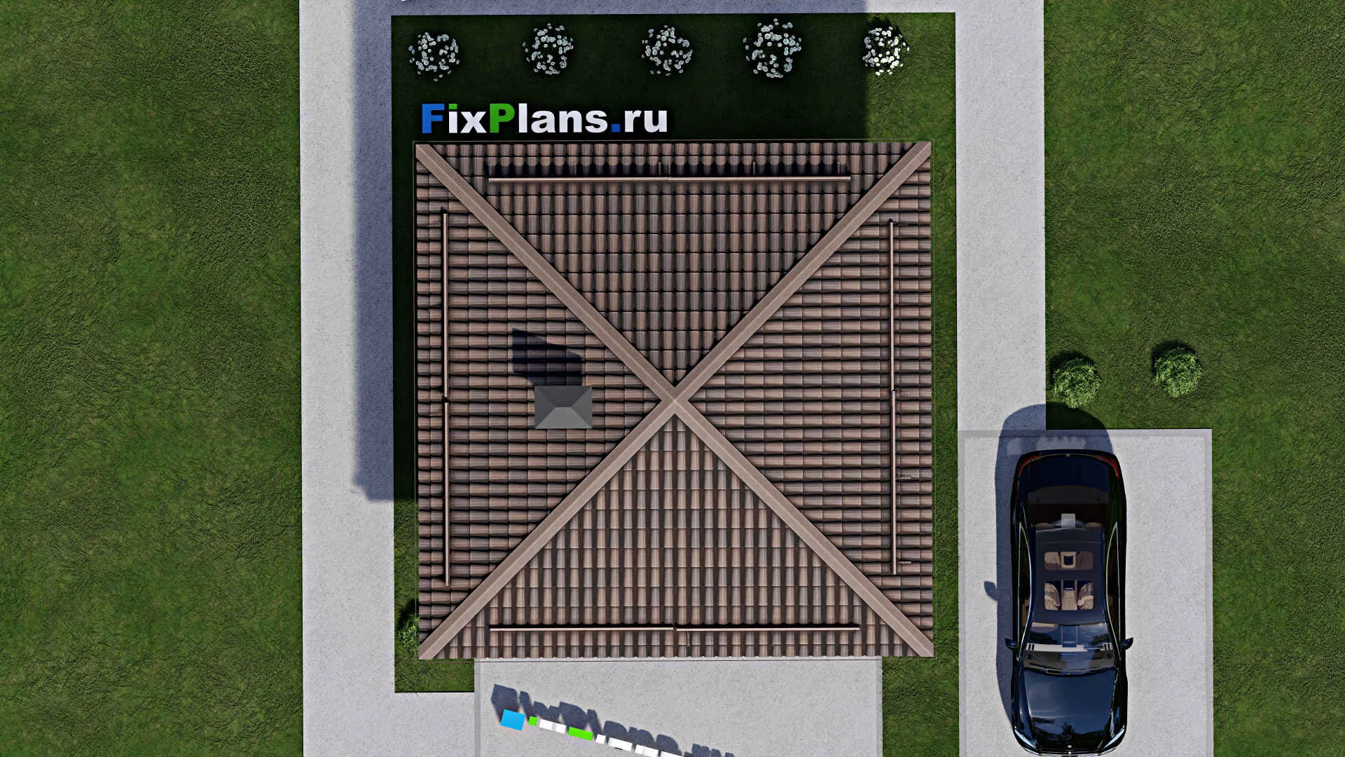 F-9170 - Проект бани 7 на 7, площадью 40 м² с комнатой отдыха, терассой и санузлом