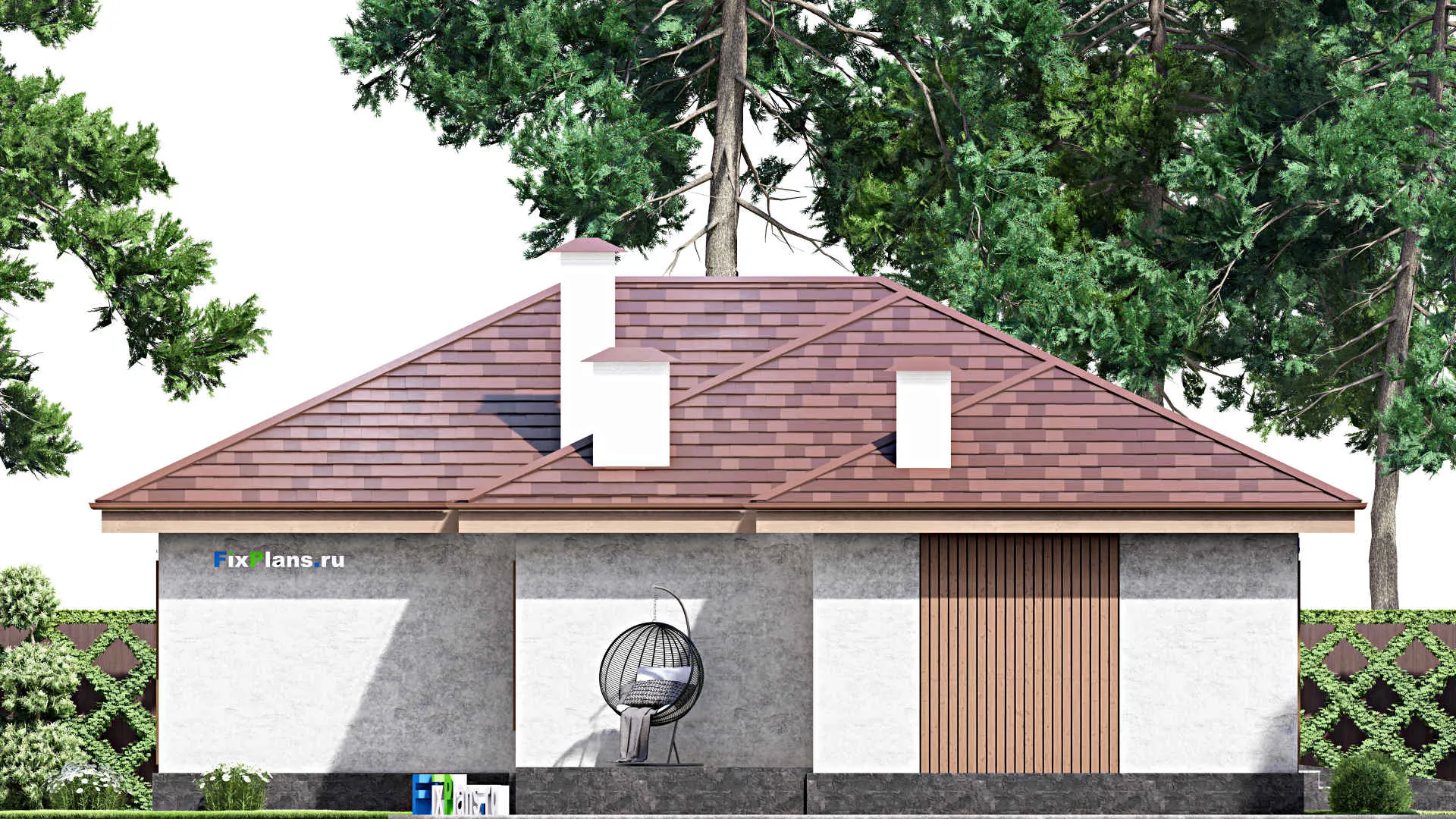 F-13769 - План одноэтажного дома 14 на 20, площадью 160 м² с гаражом на 1 машину и 3 спальнями