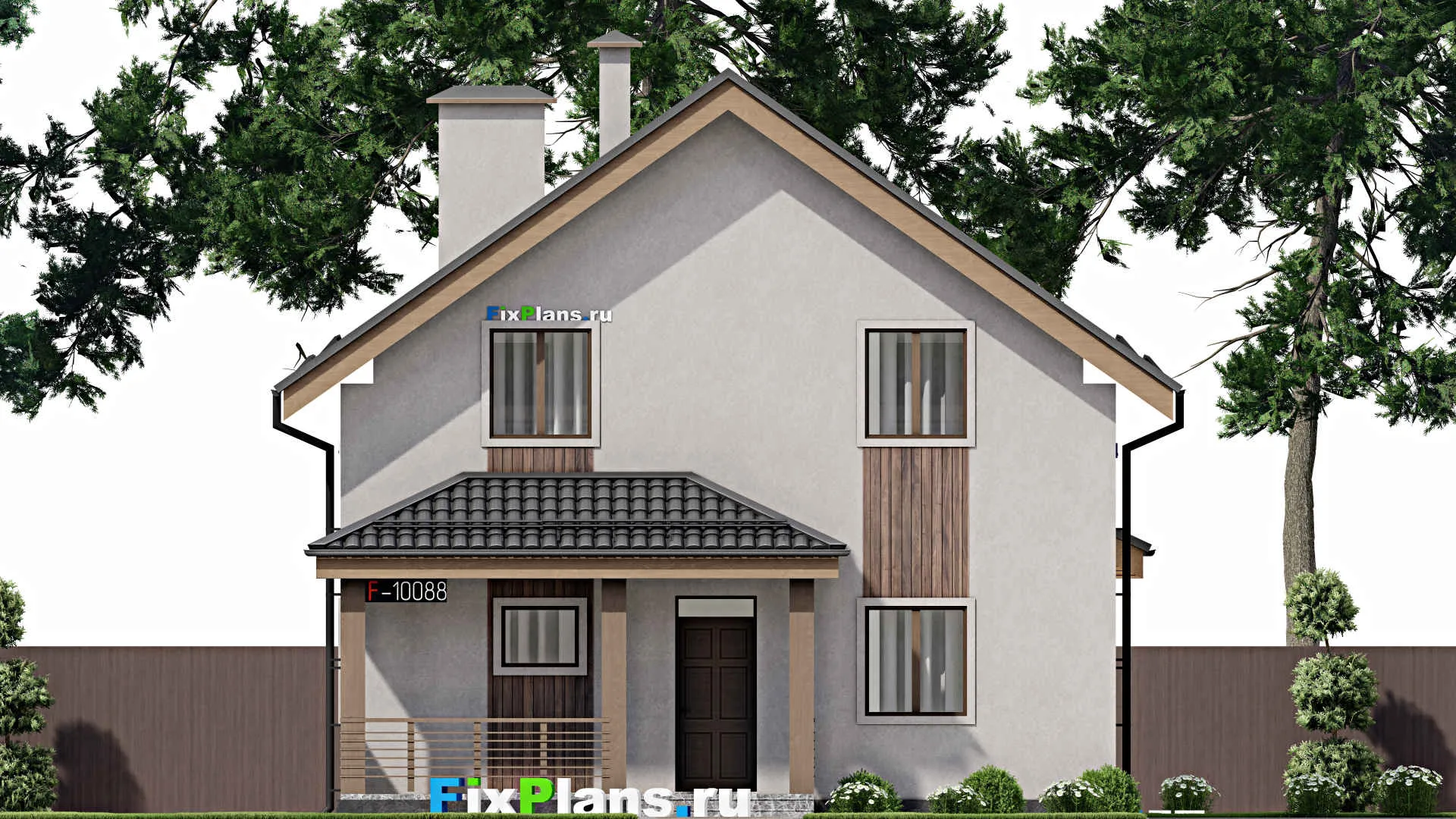 F-10088 - Проект дома с мансардой 10 на 14, площадью 190 м² с террасой и 5 спальнями