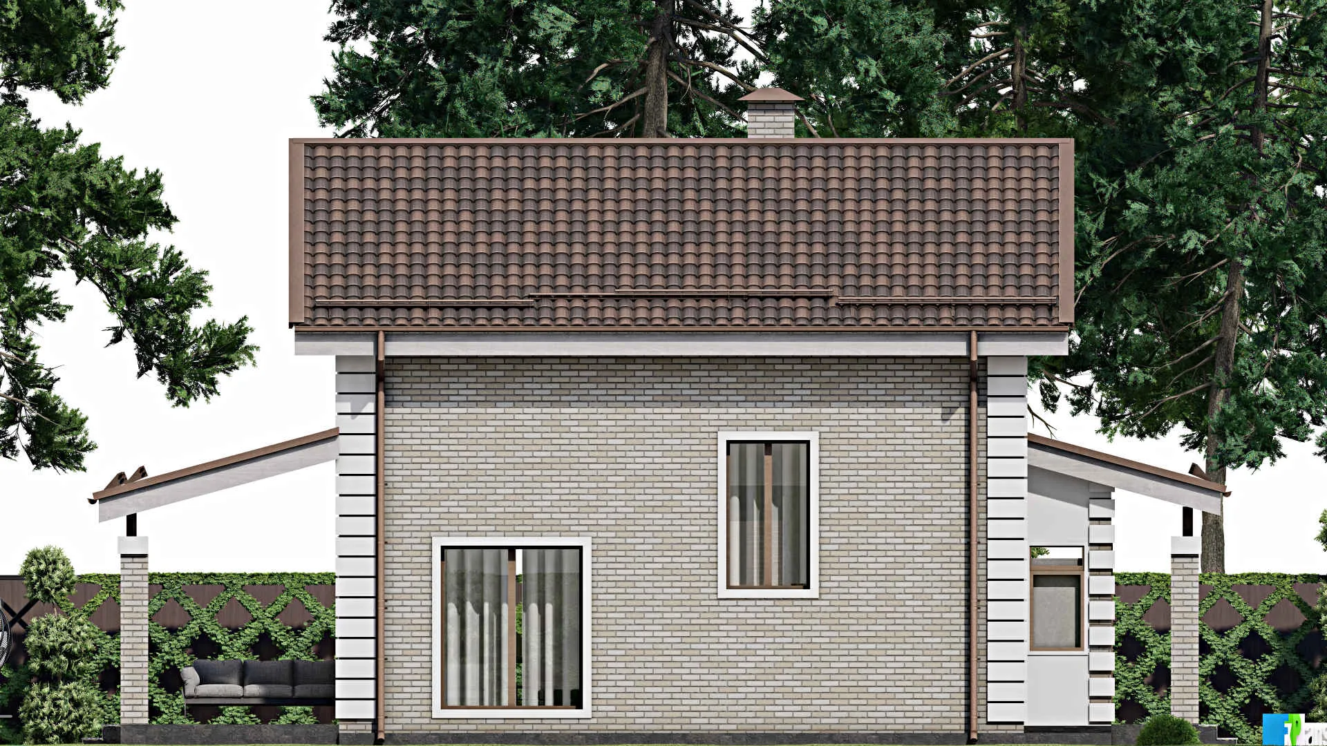 F-9854 - Планы дома с мансардой 10 на 15, площадью 160 м² с террасой и 3 спальнями