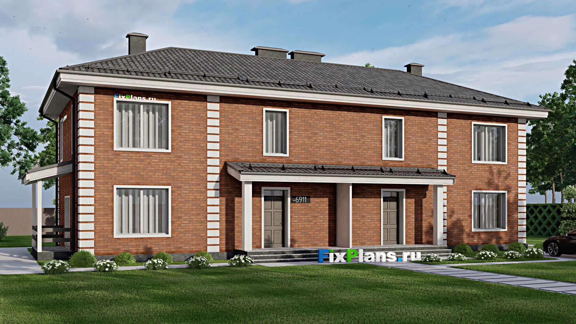 F-6911 - Проект двухэтажного дома 12 на 24, площадью 290 м² с 6 спальнями