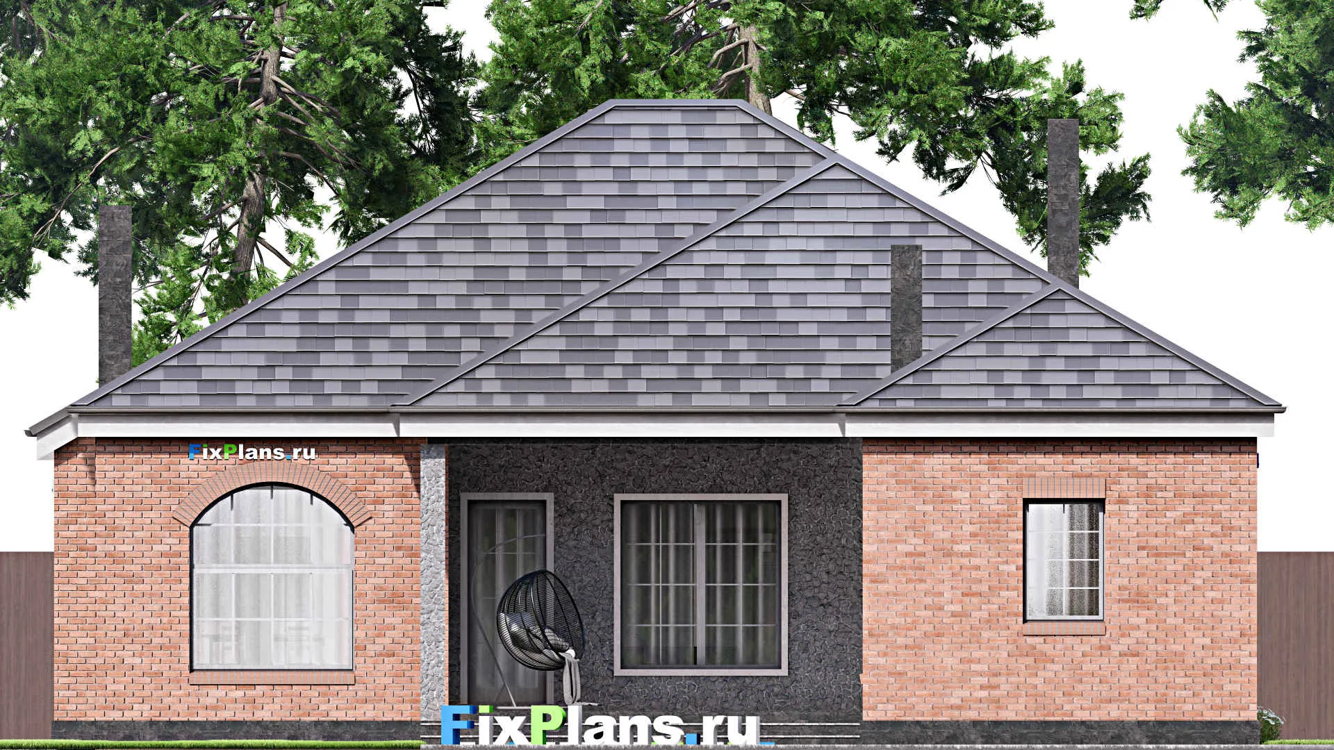 F-16811 - Проект одноэтажного дома 15 на 24, площадью 220 м² с террасой, гаражом на 2 машины и 3 спальнями