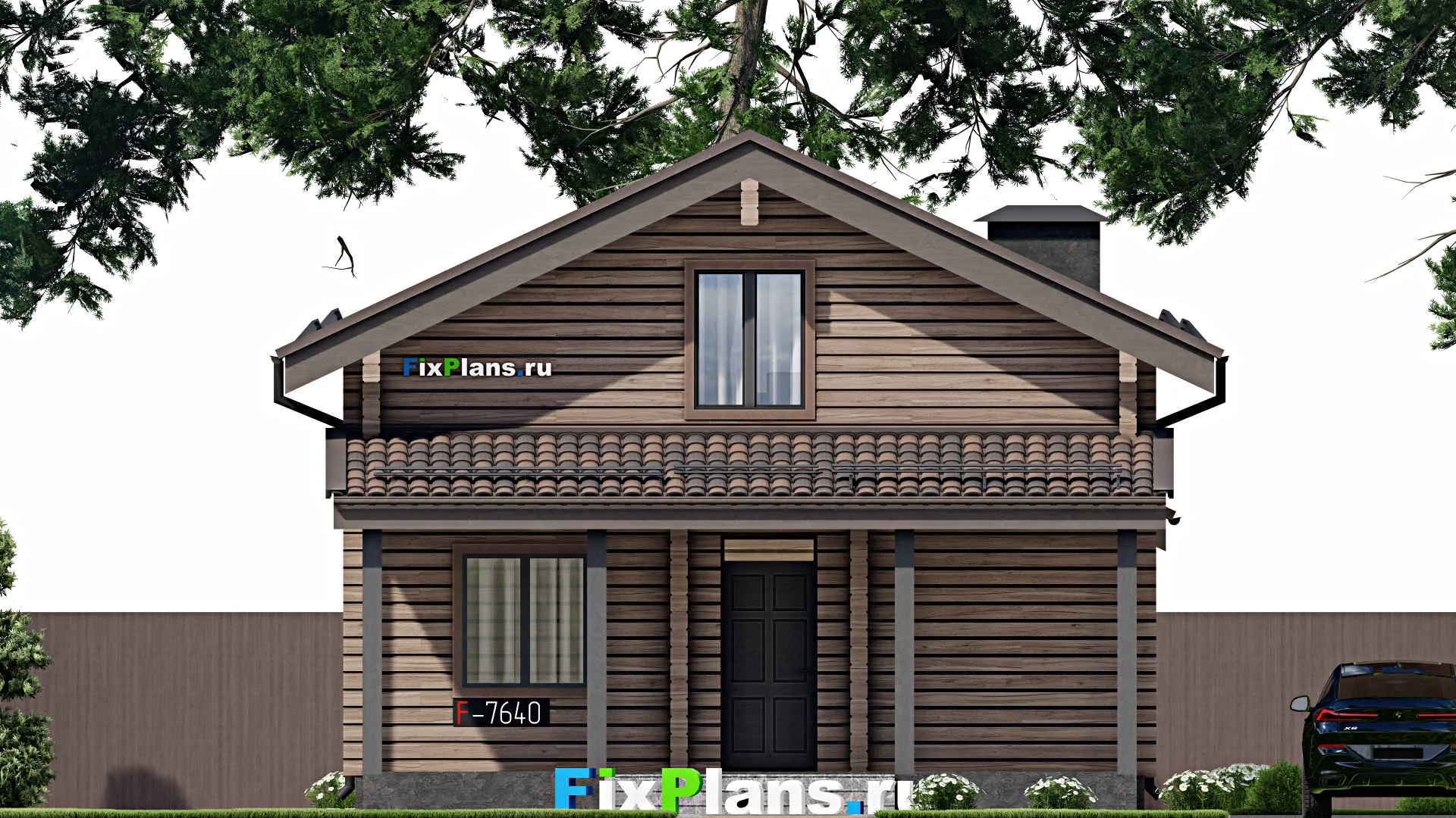 F-7640 - Проект дома с мансардой 9 на 11, площадью 150 м² с террасой и 2 спальнями