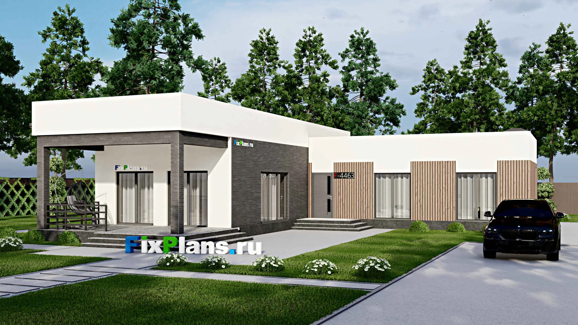 F-4463 - Проект одноэтажного дома 15 на 16, площадью 150 м² с террасой и 3 спальнями