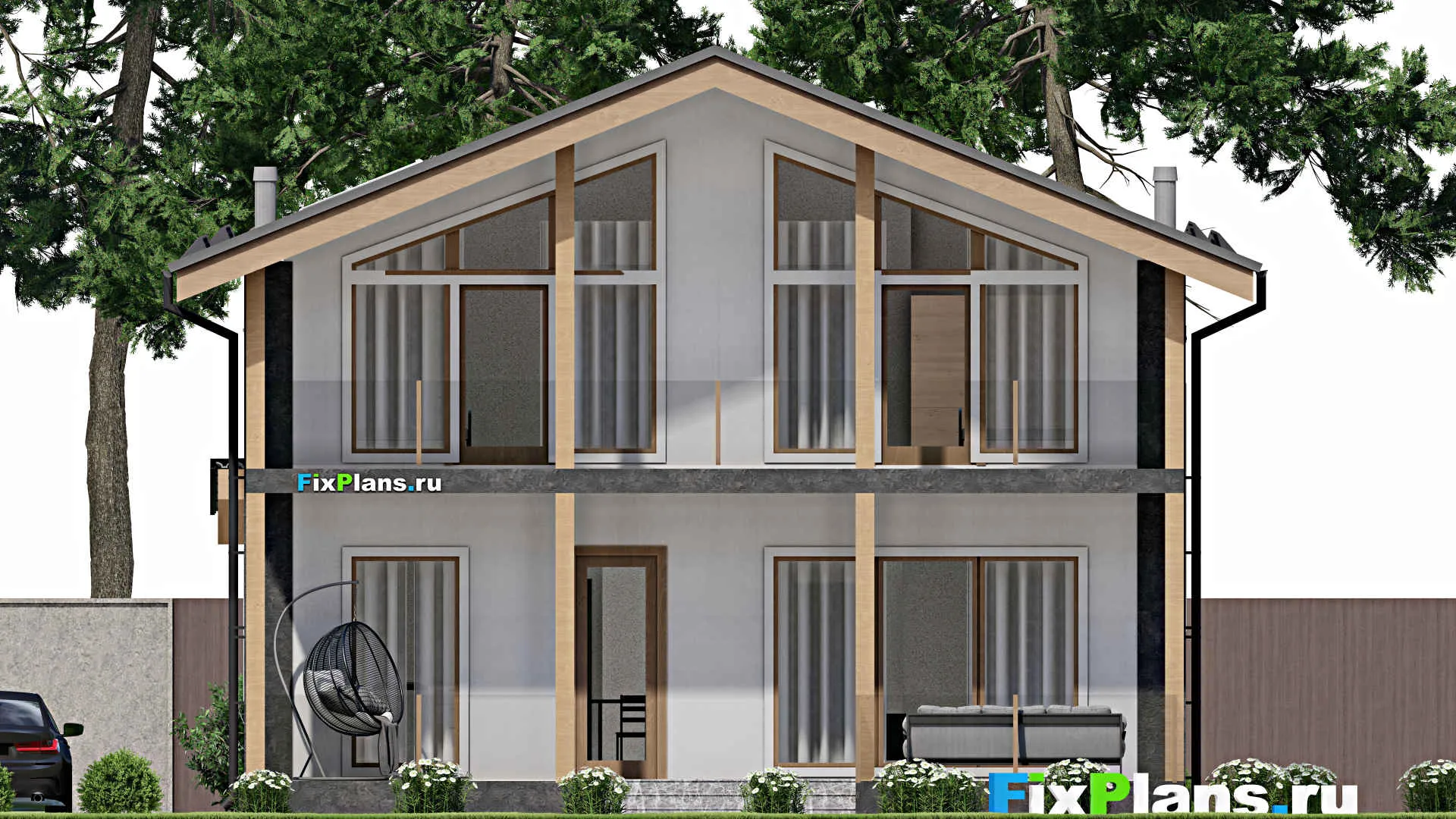 F-8801 - Планы дома с мансардой 11 на 16, площадью 220 м² с террасой, балконом и 5 спальнями