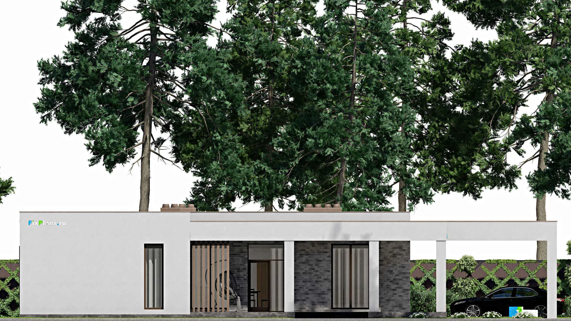 F-2663 - Проект одноэтажного дома 13 на 16, площадью 210 м² с террасой и 3 спальнями