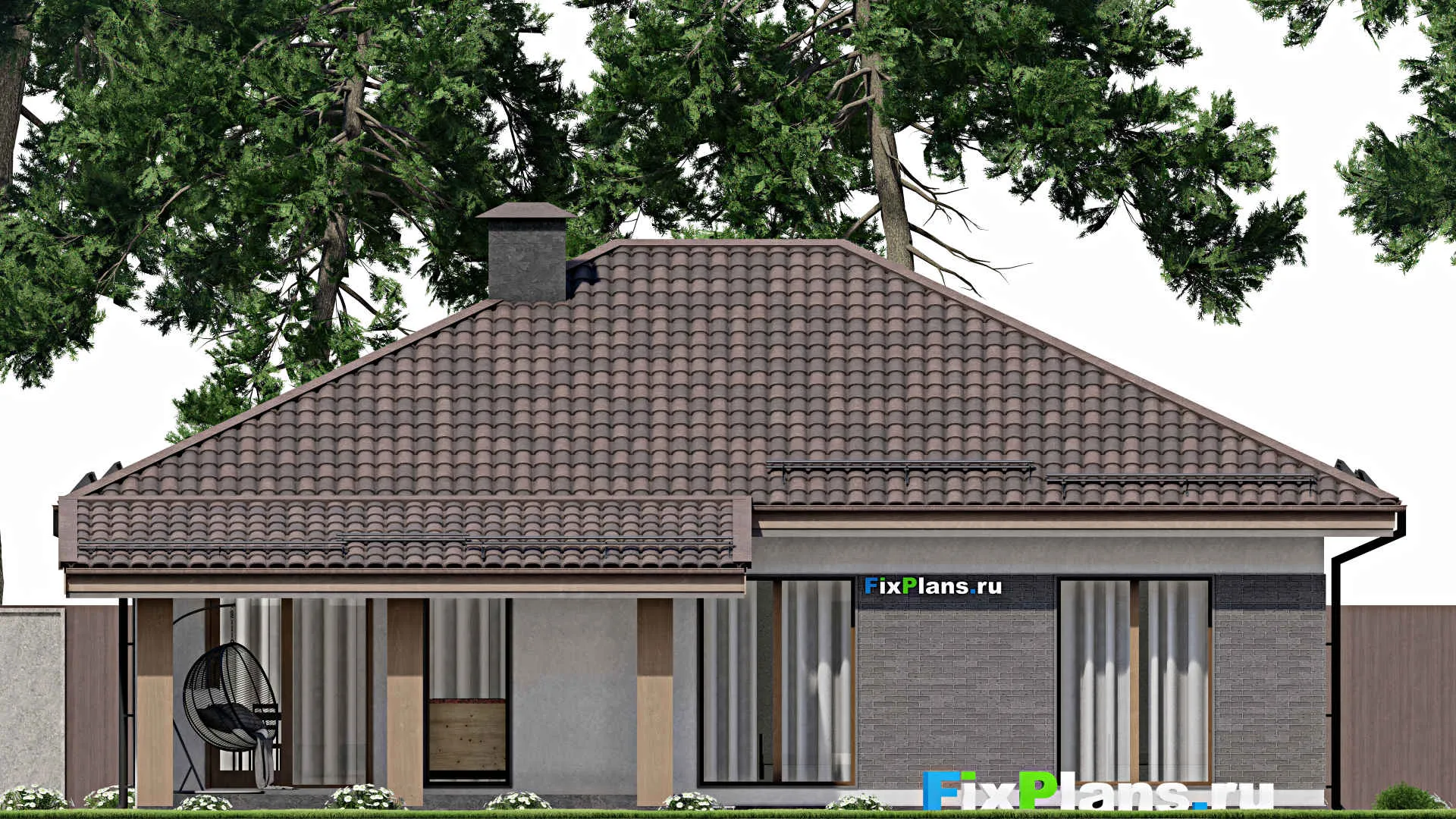 F-6713 - План одноэтажного дома 11 на 14, площадью 140 м² с террасой и 3 спальнями