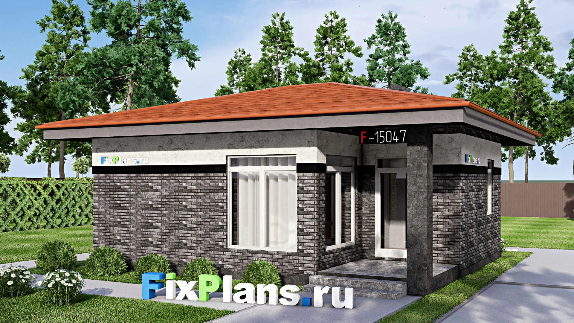 F-15047 - Проект бани 8 на 9, площадью 50 м² с комнатой отдыха и санузлом