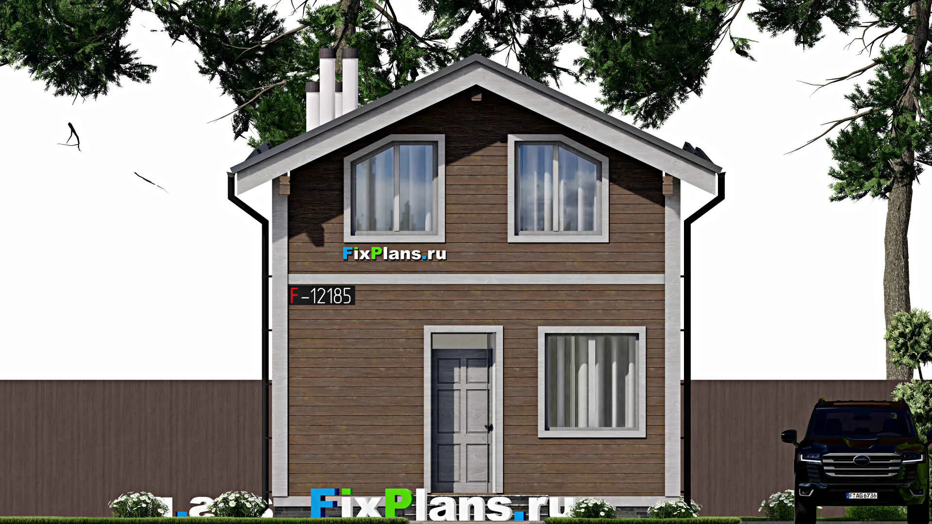 F-12185 - Планы дома с мансардой 6 на 14, площадью 110 м² с террасой и 3 спальнями