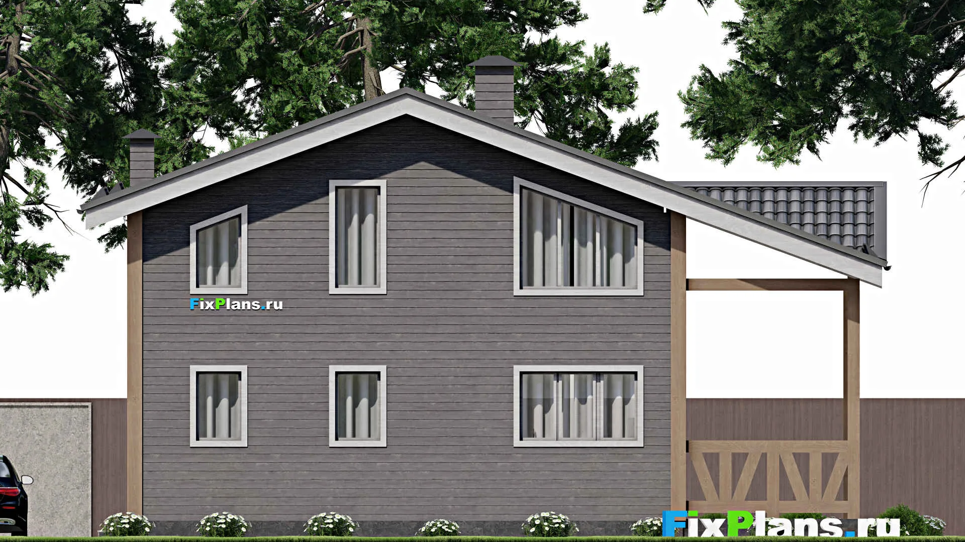 F-10232 - Проект дома с мансардой 11 на 13, площадью 170 м² с террасой, балконом и 4 спальнями