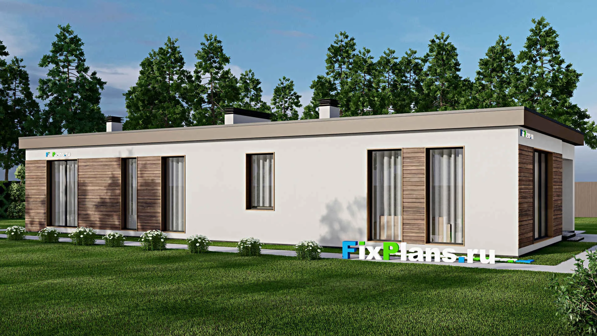 F-8864 - План одноэтажного дома 10 на 22, площадью 180 м² с террасой и 3 спальнями