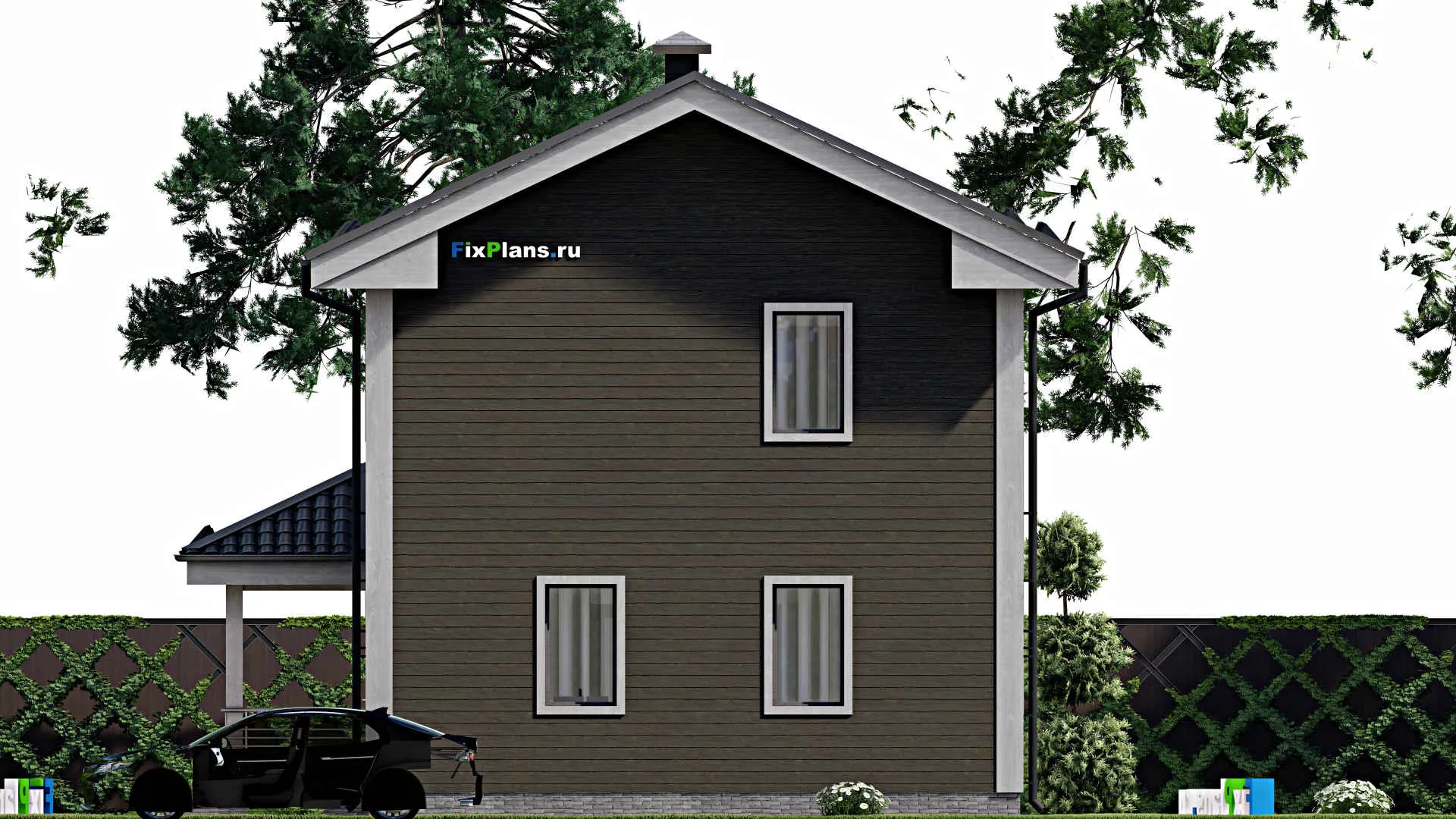 F-5831 - Проект двухэтажного дома 8 на 8, площадью 120 м² с террасой и 2 спальнями