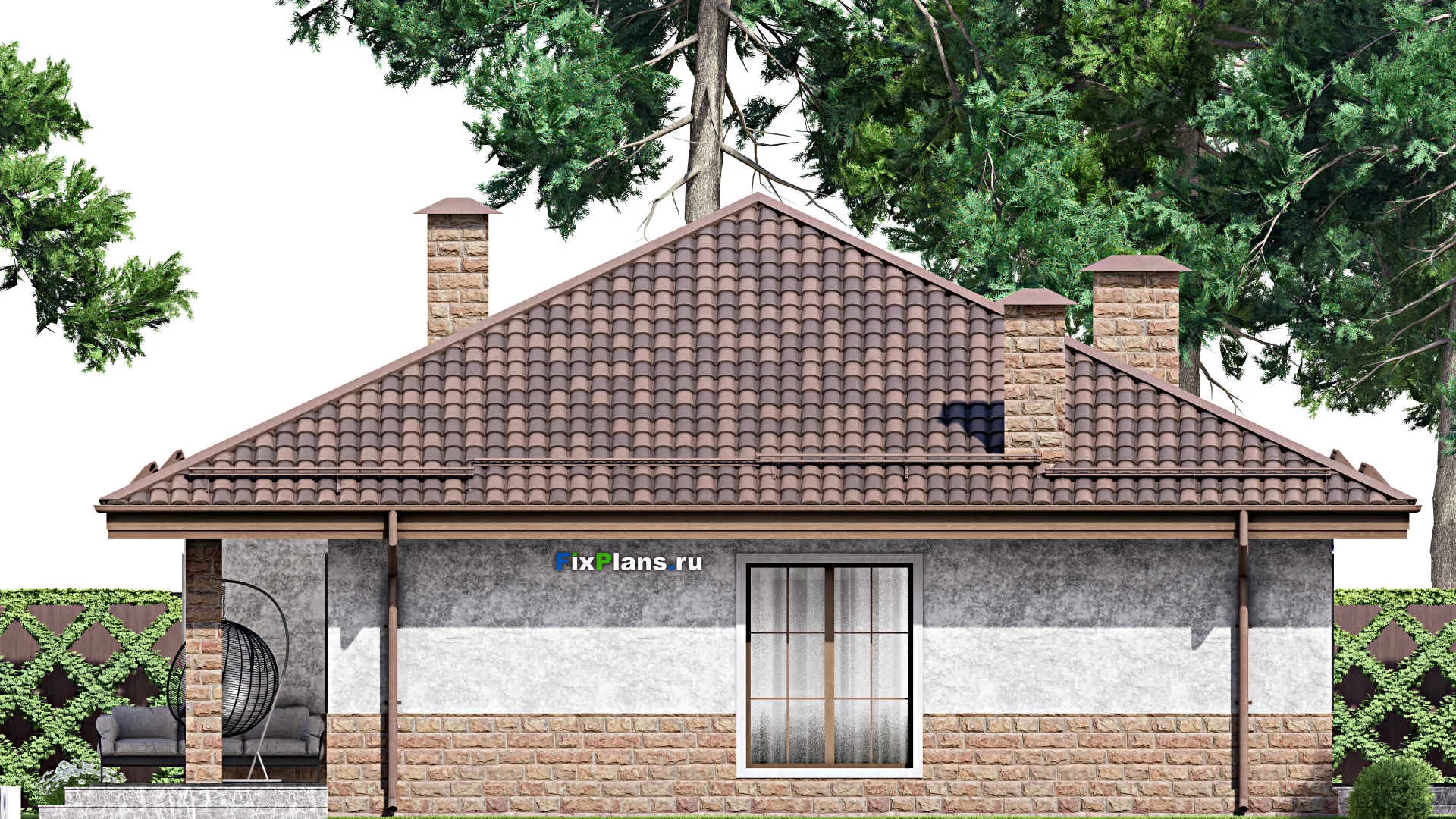 F-14300 - Проект одноэтажного дома 15 на 16, площадью 170 м² с террасой и 3 спальнями