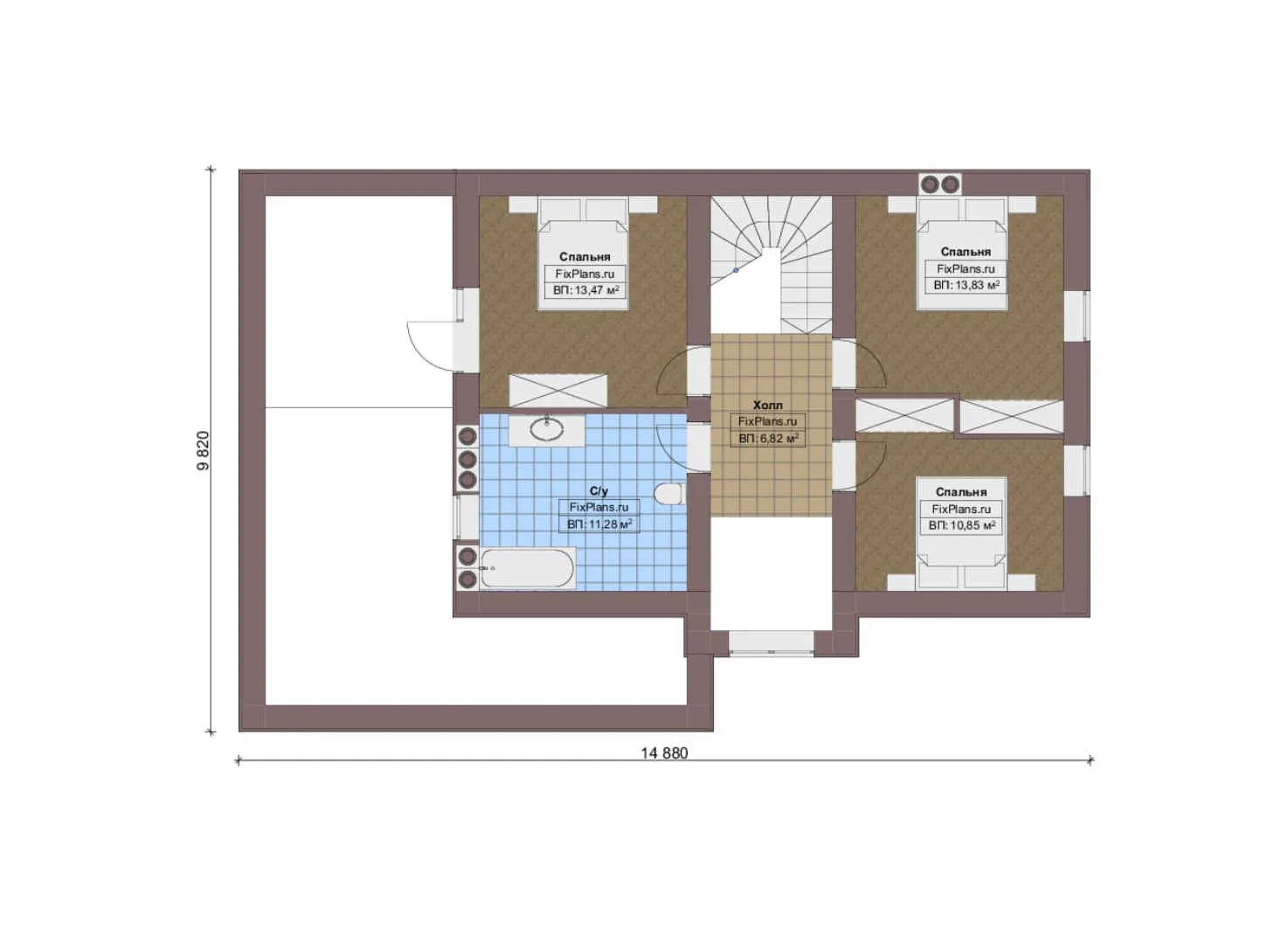 F-16298 - Планы дома с мансардой 10 на 17, площадью 190 м² с 3 спальнями