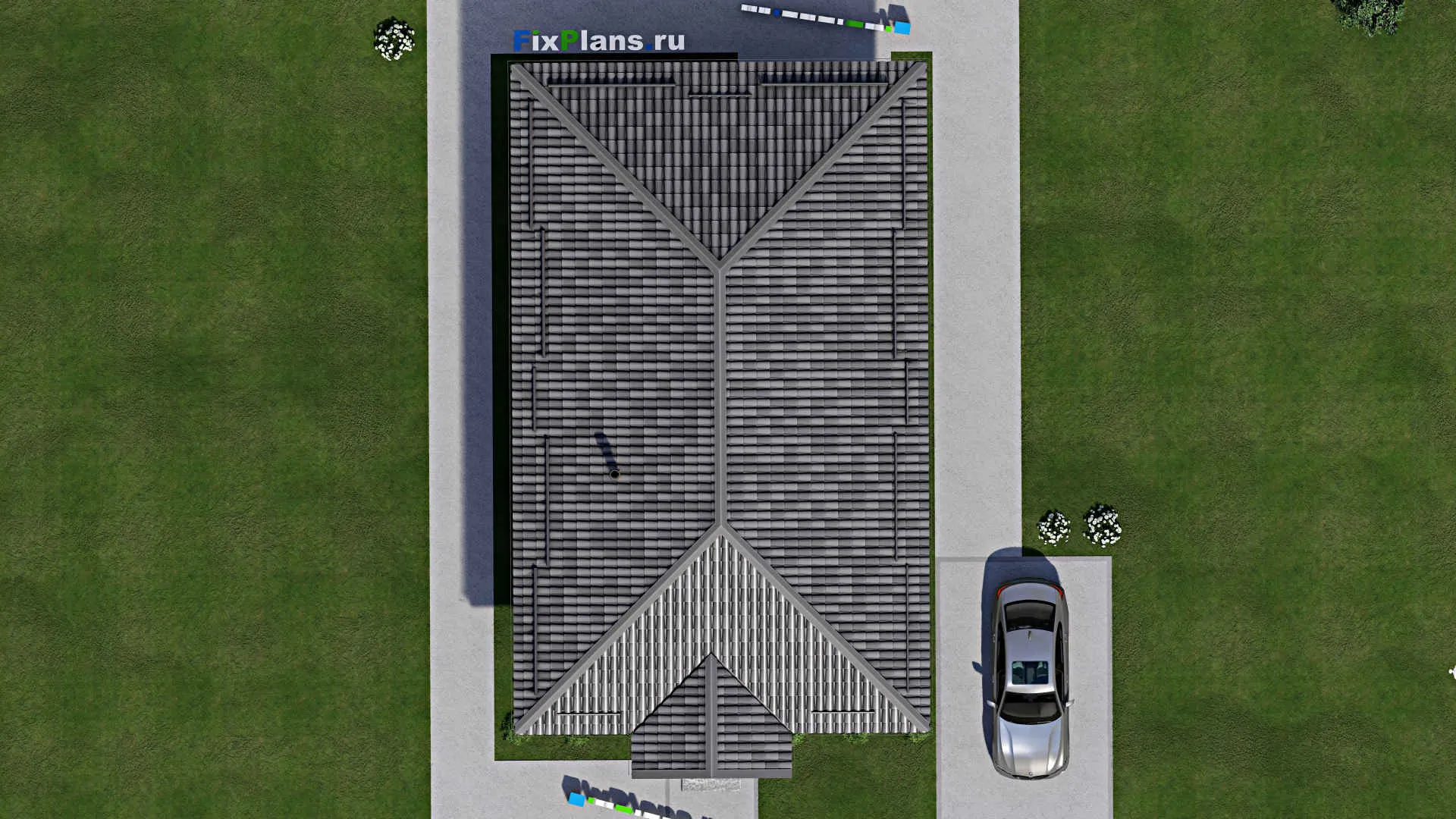 F-7388 - Проект одноэтажного дома 9 на 15, площадью 100 м² с террасой и 2 спальнями