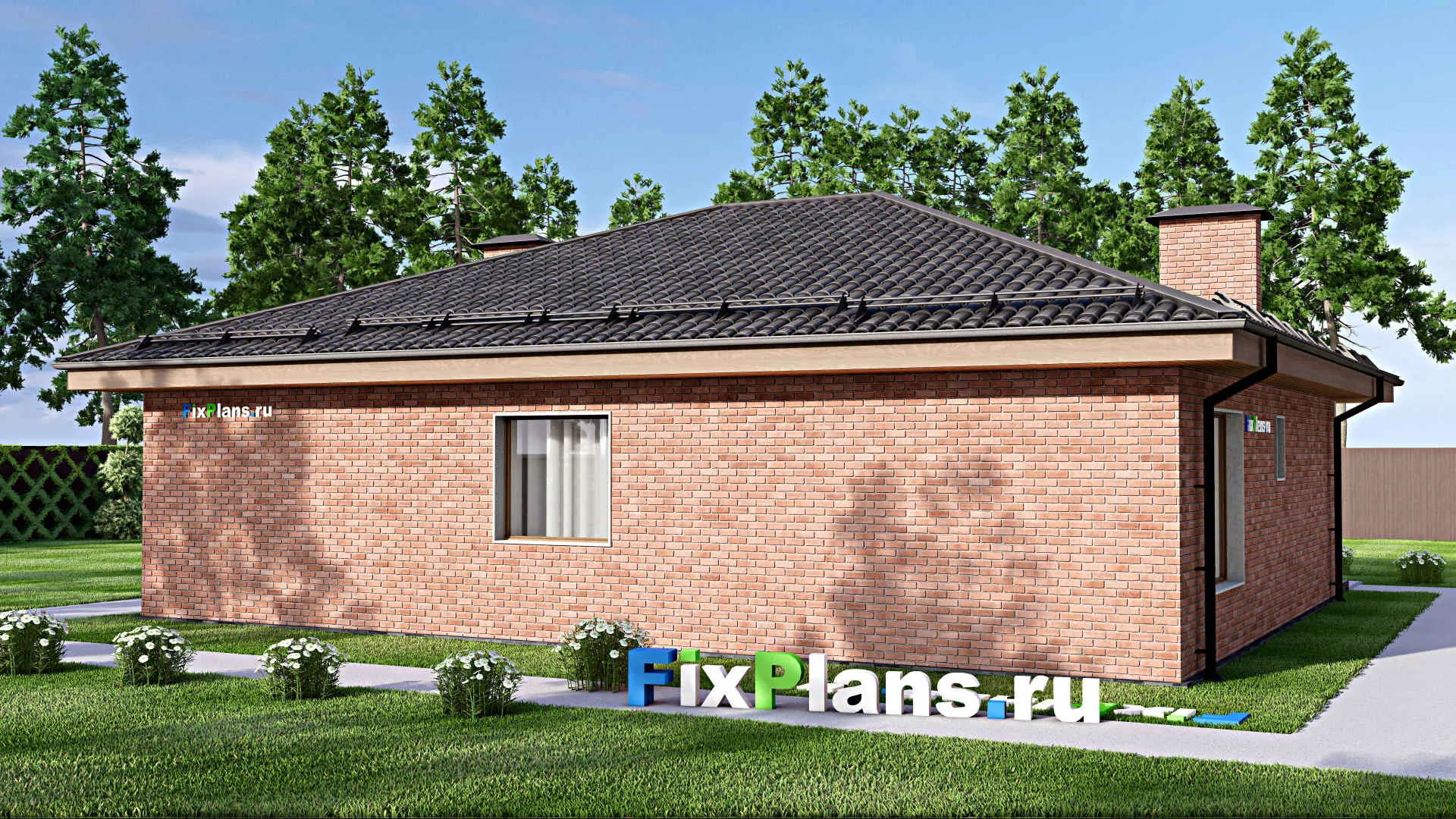 F-13490 - План одноэтажного дома 14 на 14, площадью 140 м² с 3 спальнями