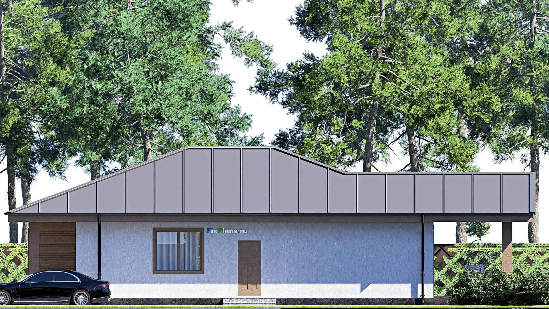 F-18359 - Проект одноэтажного дома 13 на 19, площадью 180 м² с террасой и 3 спальнями