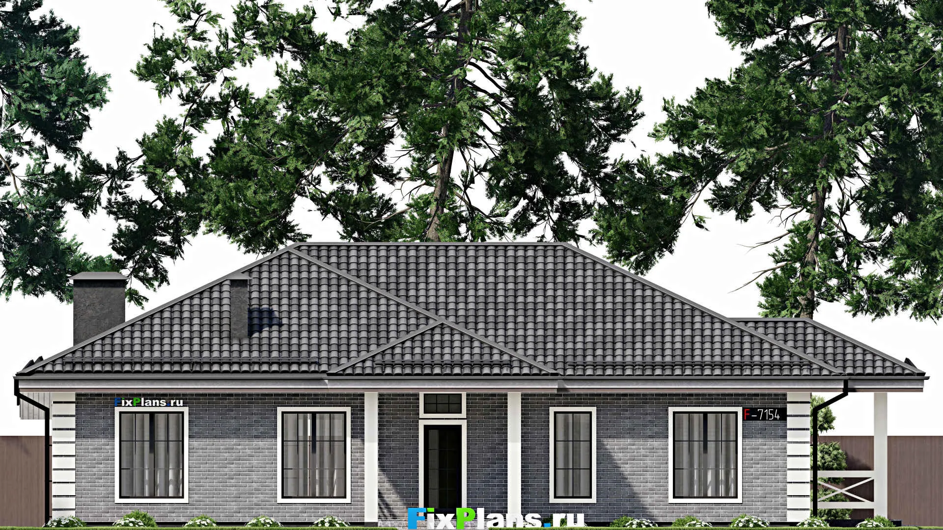 F-7154 - Проект одноэтажного дома 11 на 17, площадью 200 м² с террасой и 4 спальнями