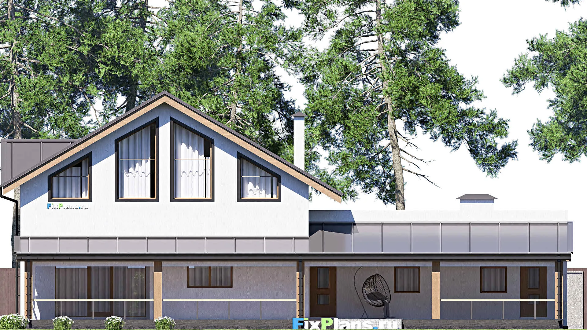 F-17900 - Планы дома с мансардой 21 на 24, площадью 380 м² с террасой, гаражом на 2 машины и 2 спальнями