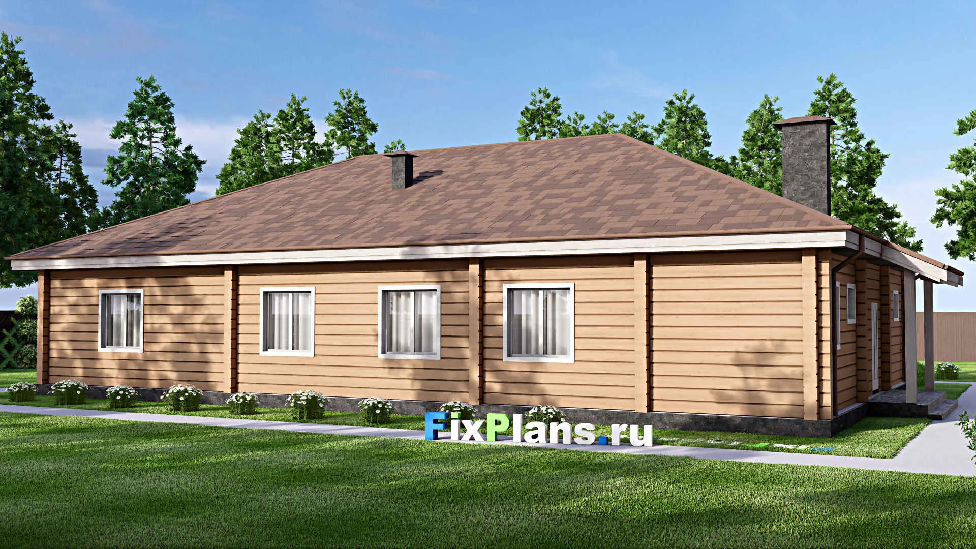 F-14318 - Проект одноэтажного дома 17 на 22, площадью 270 м² с террасой и 5 спальнями