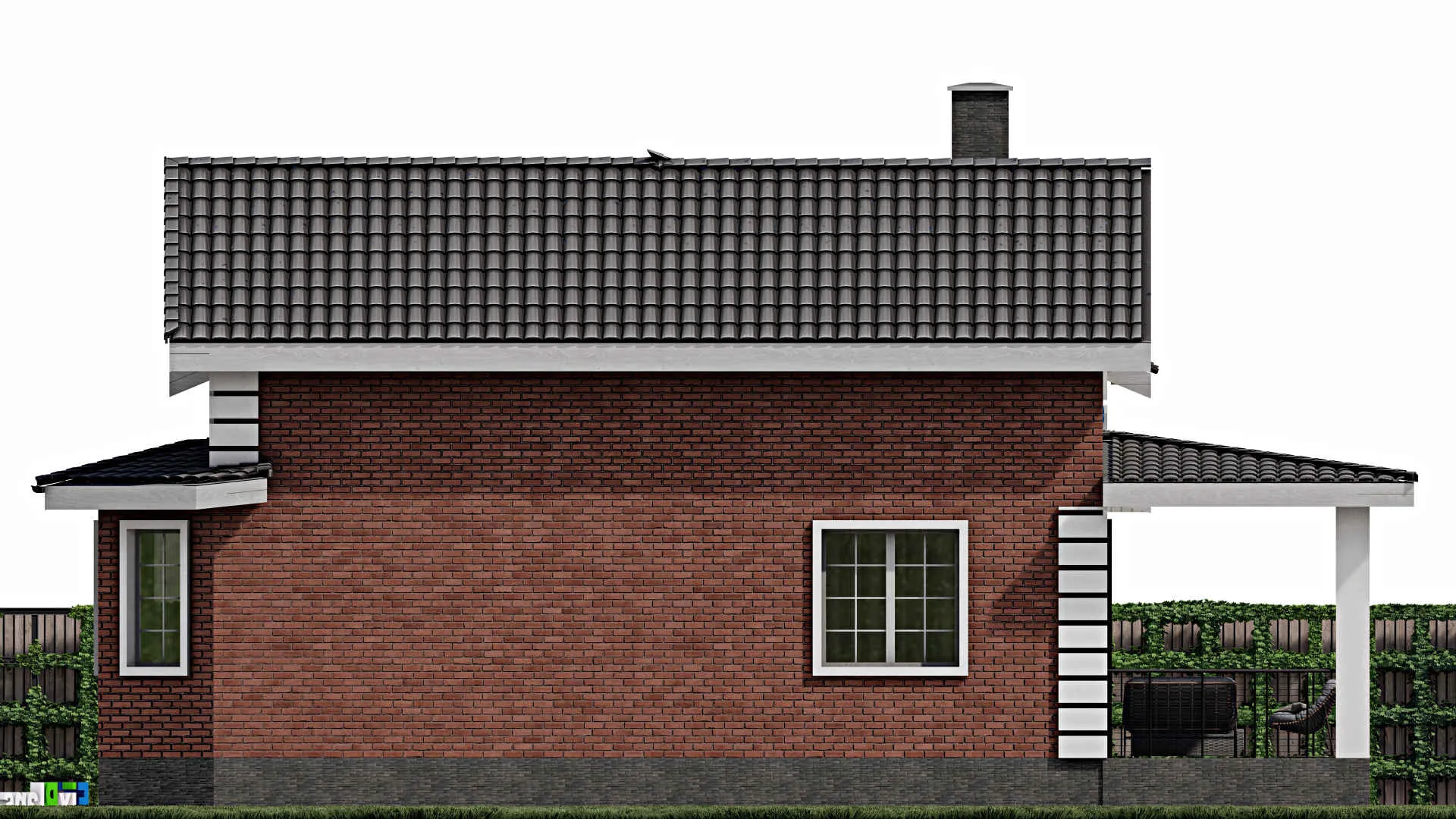 F-1034 - Планы дома с мансардой 12 на 17, площадью 240 м² с террасой, гаражом на 2 машины и 3 спальнями