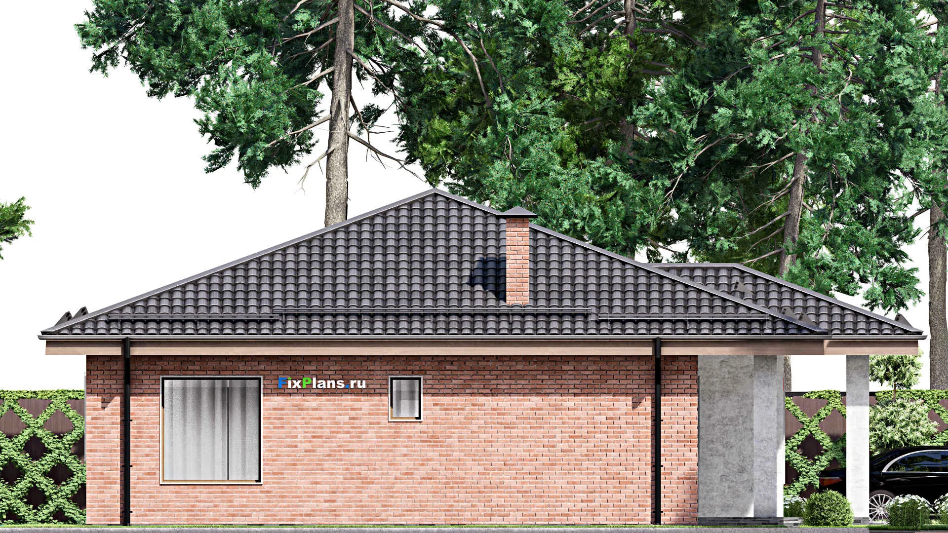 F-13490 - План одноэтажного дома 14 на 14, площадью 140 м² с 3 спальнями