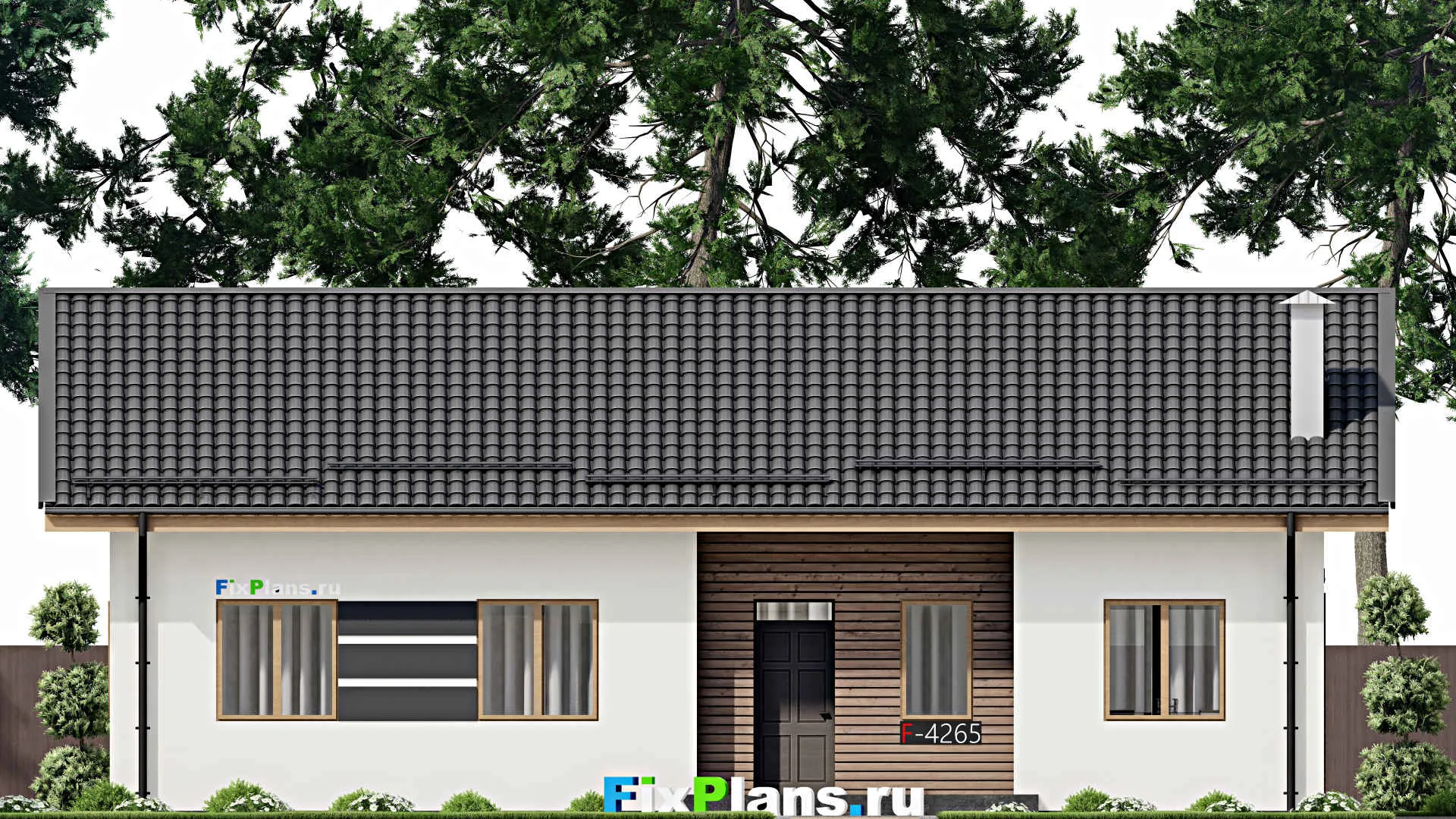 F-4265 - Проект одноэтажного дома 10 на 15, площадью 130 м² с террасой и 4 спальнями