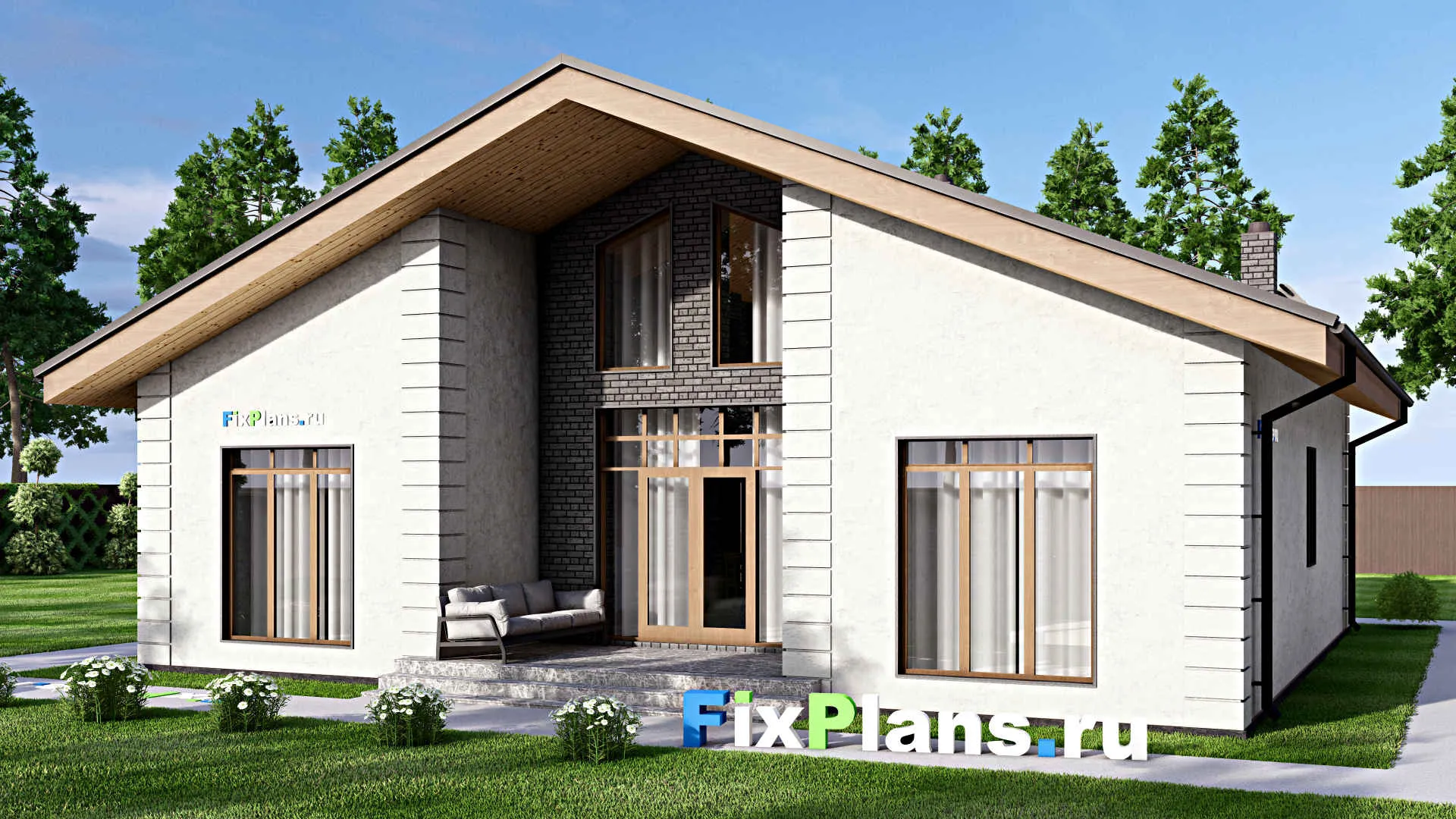 F-12770 - Проект одноэтажного дома 13 на 14, площадью 140 м² с террасой и 2 спальнями