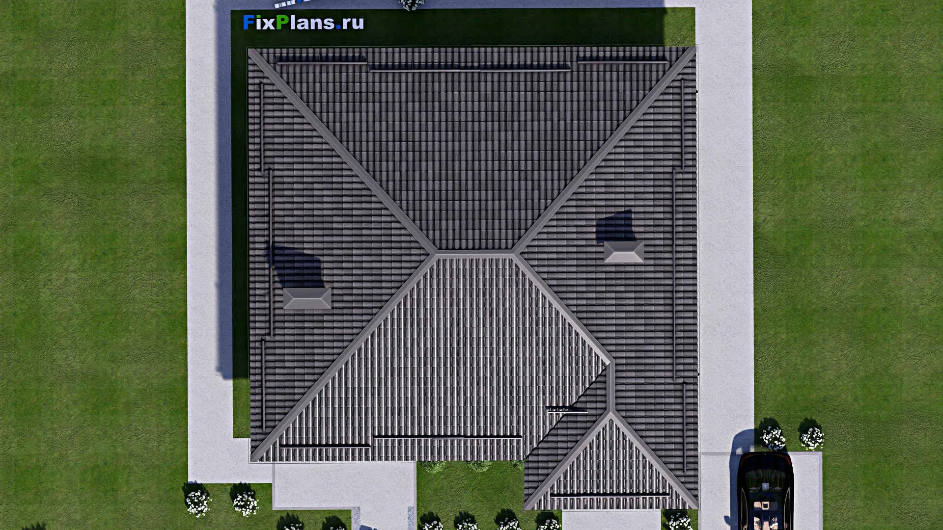 F-13490 - План одноэтажного дома 14 на 14, площадью 140 м² с 3 спальнями